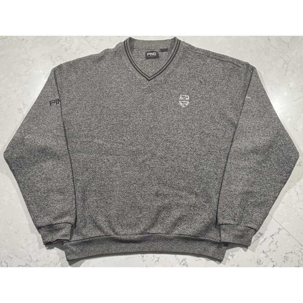 VTG Ping Golf Sweater Mens XL Gray V-Neck Calabasas Country Club Pullover Y2K